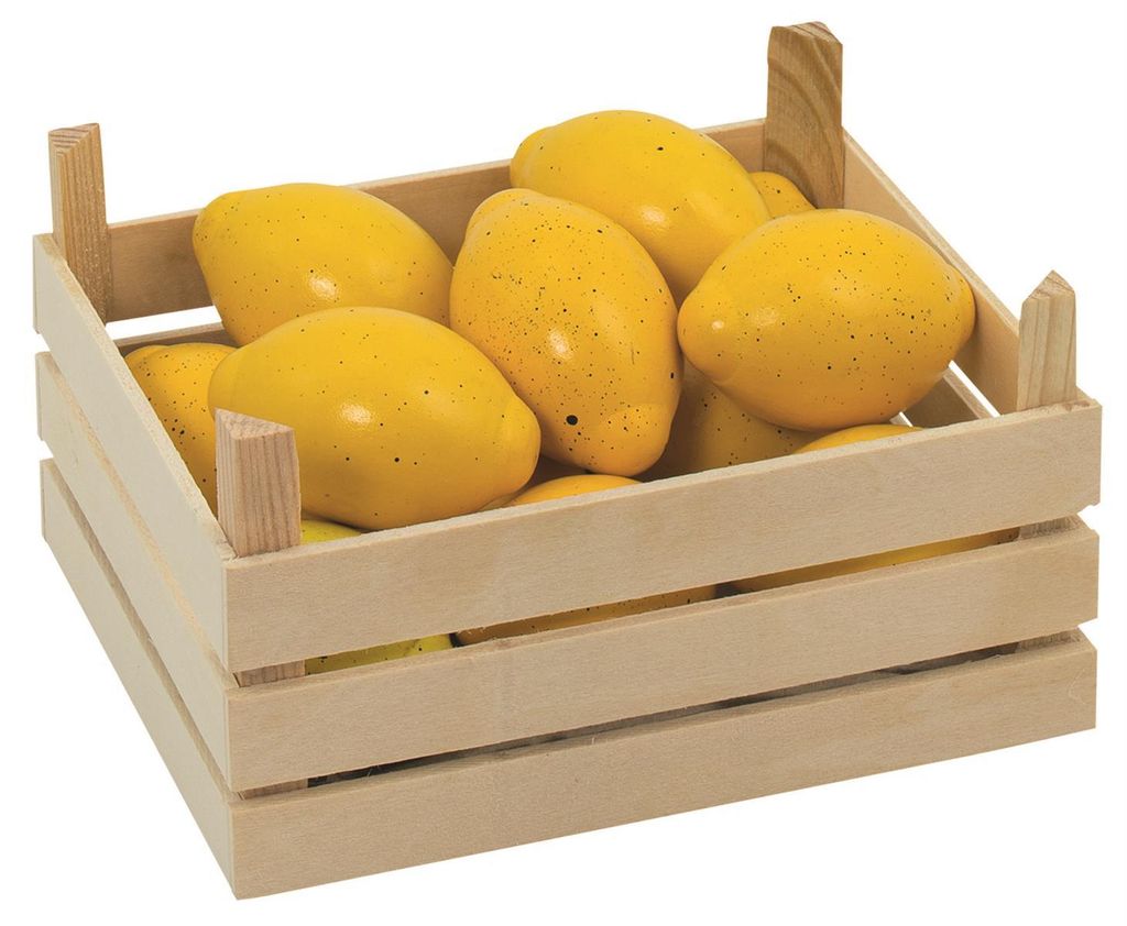 Holz-Zitronen in Obstkiste für Kaufmannsladen Holzküche Holzkinderküche