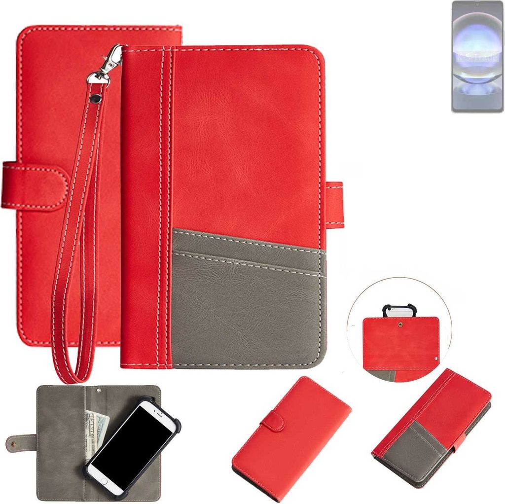 K-S-Trade Handy Schutzhülle kompatibel mit Sharp Aquos R8 Hülle Portemonnee Brieftasche Klapphülle Kartenfächer Flip Wallet Case Etui