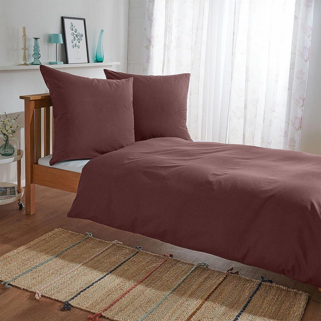 Traumschlaf Uni Feinbiber Bettwäsche 200x220 cm + 2x 40x80 cm nougat
