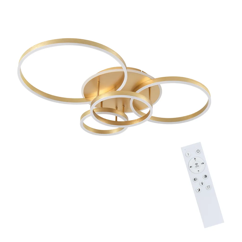 ZMH Plafonnier LED 98cm 90W à Intensité Variable avec Télécommande Or - 9
