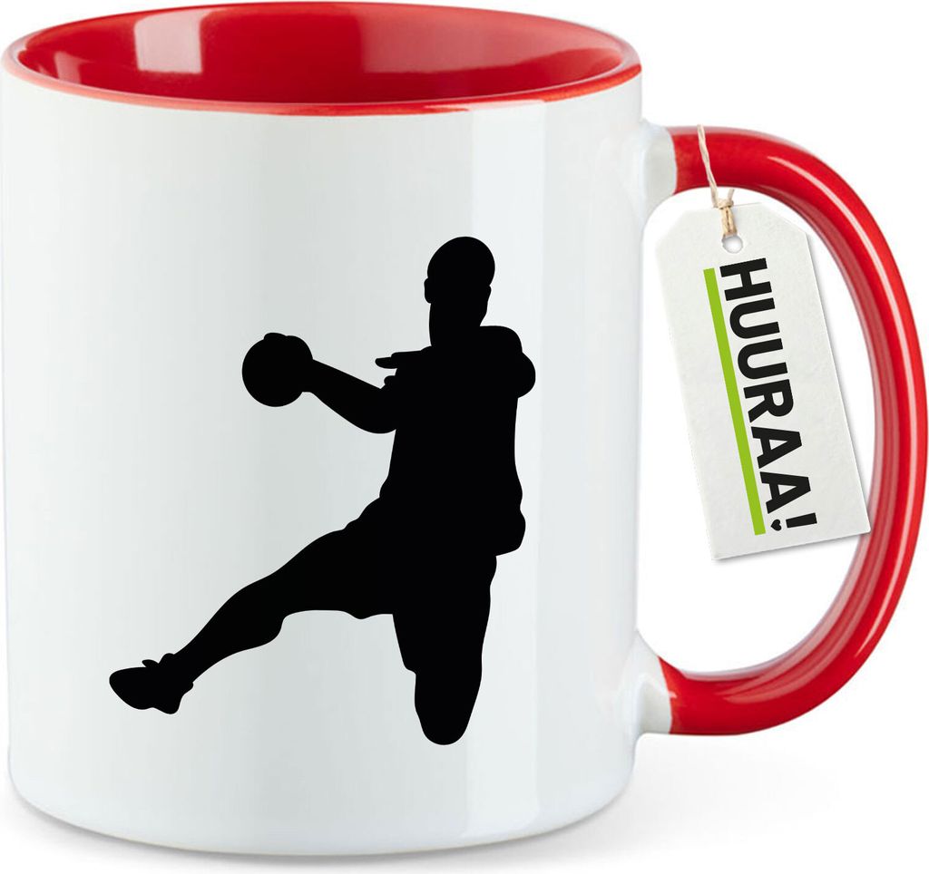 Huuraa Kaffeetasse Handball Silhouette 330ml Rot Keramik Kaffeebecher Geschenkidee