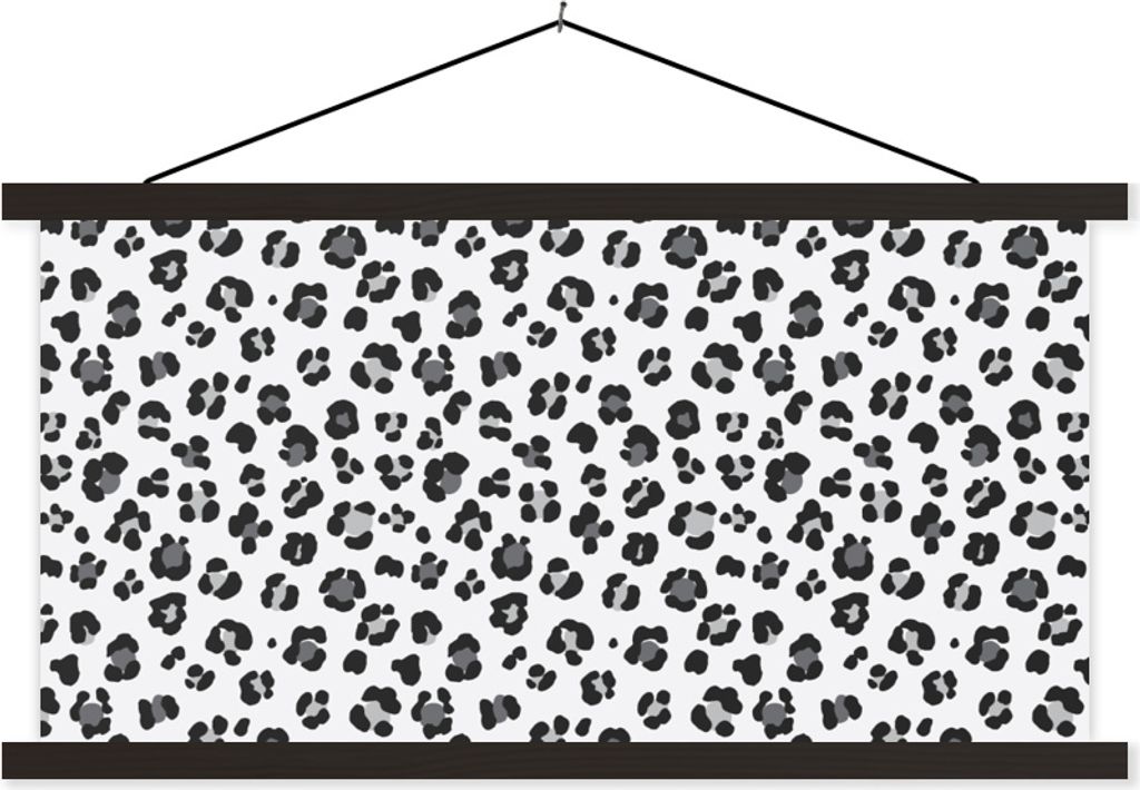 MuchoWow Textilposter Pantherdruck - Grau - Schwarz - Flecken 90x45 cm mit schwarzem Rahmen - Klemmleisten