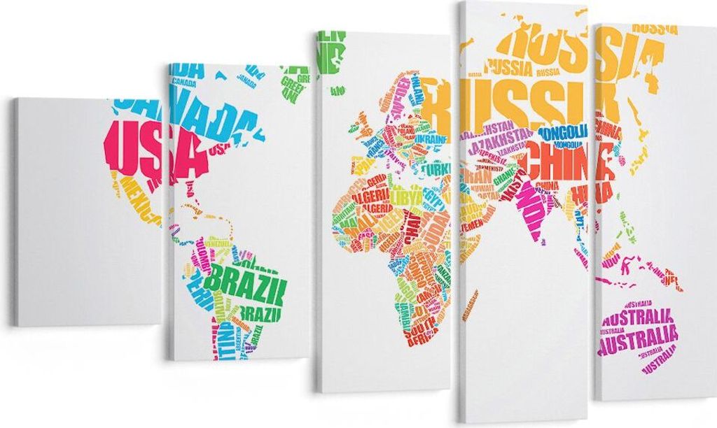 Bild auf Leinwand - Leinwandbild - Karte Worte Welt Geographie - 100x60cm - Wand Bild - Wanddeko - Leinwanddruck - Bilder - Kunstdruck - Wanddekora...