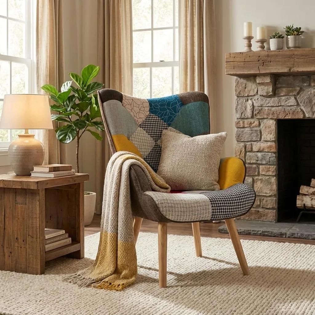 Fauteuil Patchwork Design Patchy Chic - Assise Ergonomique et Tissu Coloré - 2