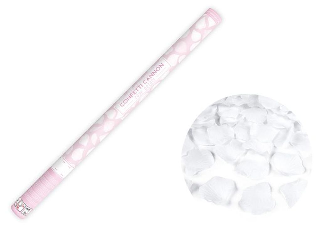 Konfettikanone mit Rosenblättern, weiß, 80cm