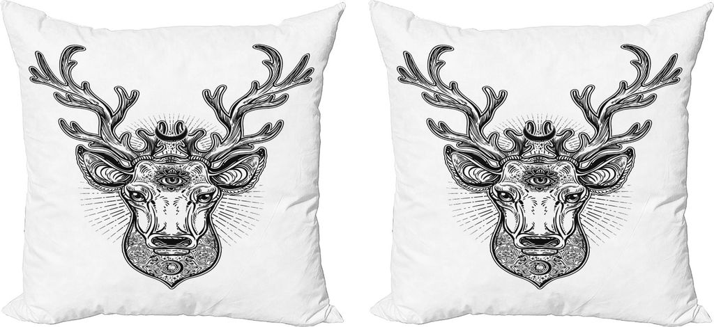 ABAKUHAUS Elch Kissenbezug Set (2Stück), Aufwändige Rotwild-Kopf mit Crescent Moon in seinem Geweih Von Hand gezeichnet Vintage-Art Design, 45 x ...