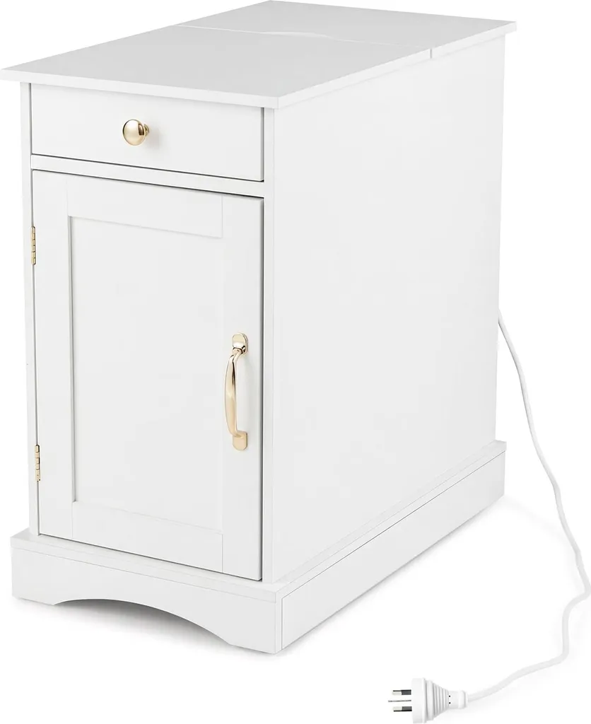Table de chevet bois massif avec prise USB et étagère modulable noire