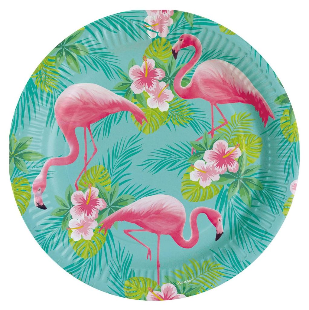 8 Pappteller Flamingo Paradise 23 cm Tropen-Deko - Einheitsgröße