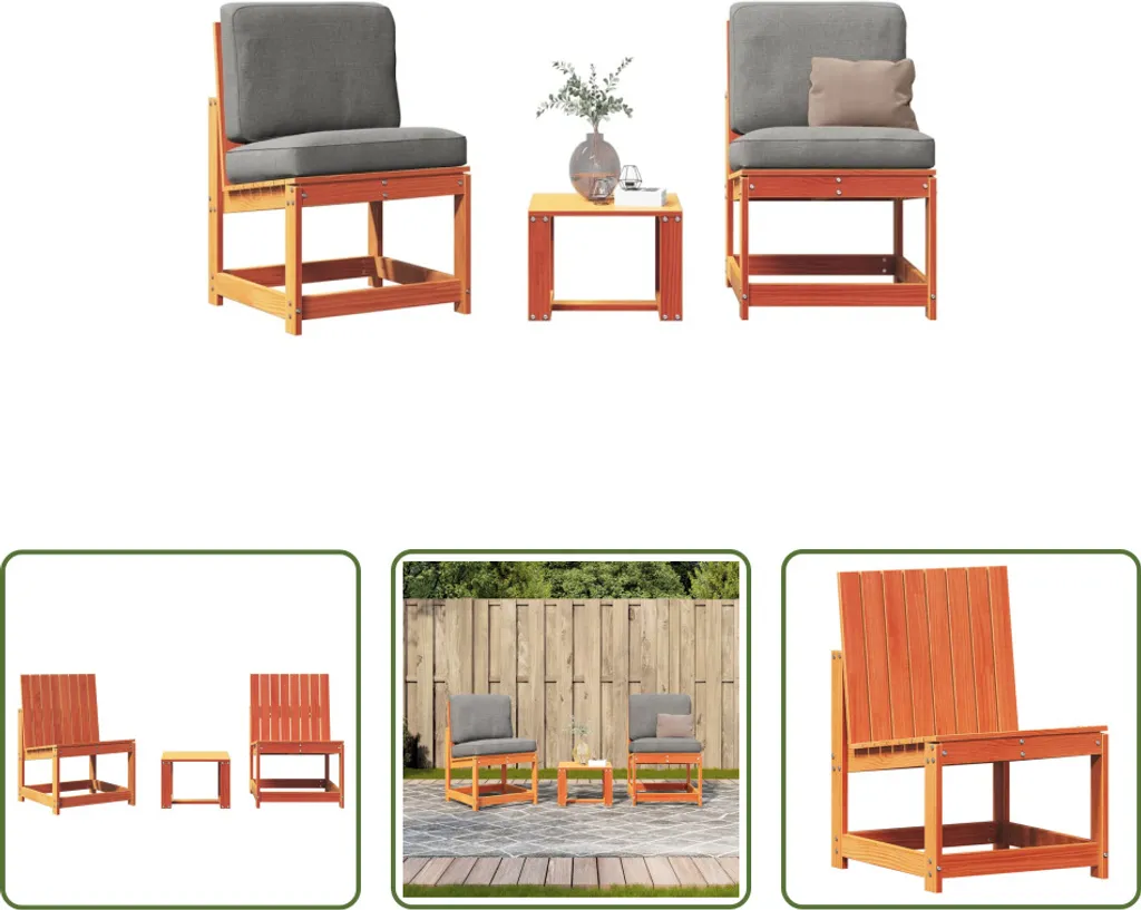Set Giardino 3 Pezzi Legno Pino Massiccio Marrone Cera | The Living Store