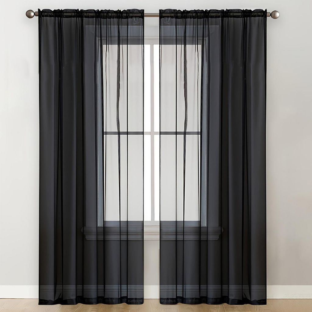 1er Pack Vorhänge Wohnzimmer Transparent Gardinen, Voile Vorhang, Schwarz 132x241cm