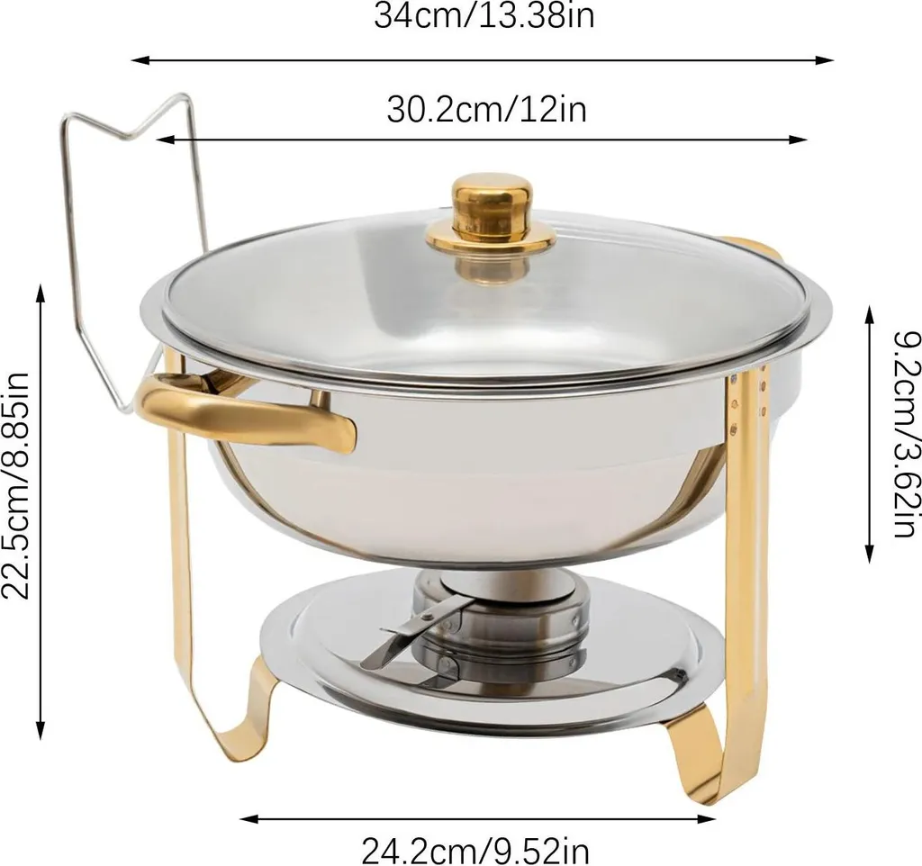 Chafing Dish Rond 5L en Inox Orange avec Couvercle - Chauffe-Buffet Pro