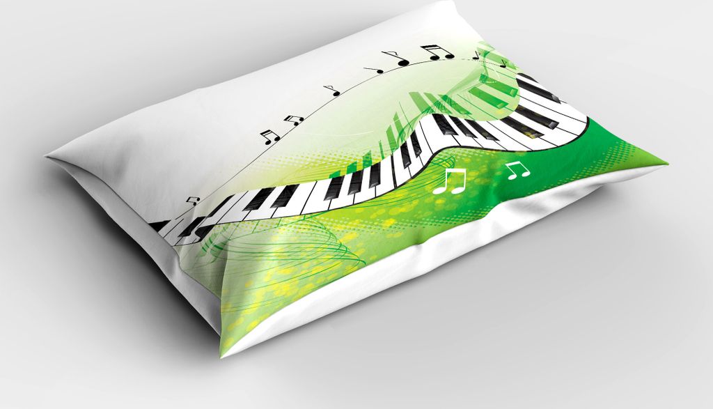 ABAKUHAUS Musik Kopfkissenbezug, Musik Klavier Schlüssel Curvy Fingerboard Sommertime Unterhaltung, 40x80 cm, Lime Grün Schwarz Weiß