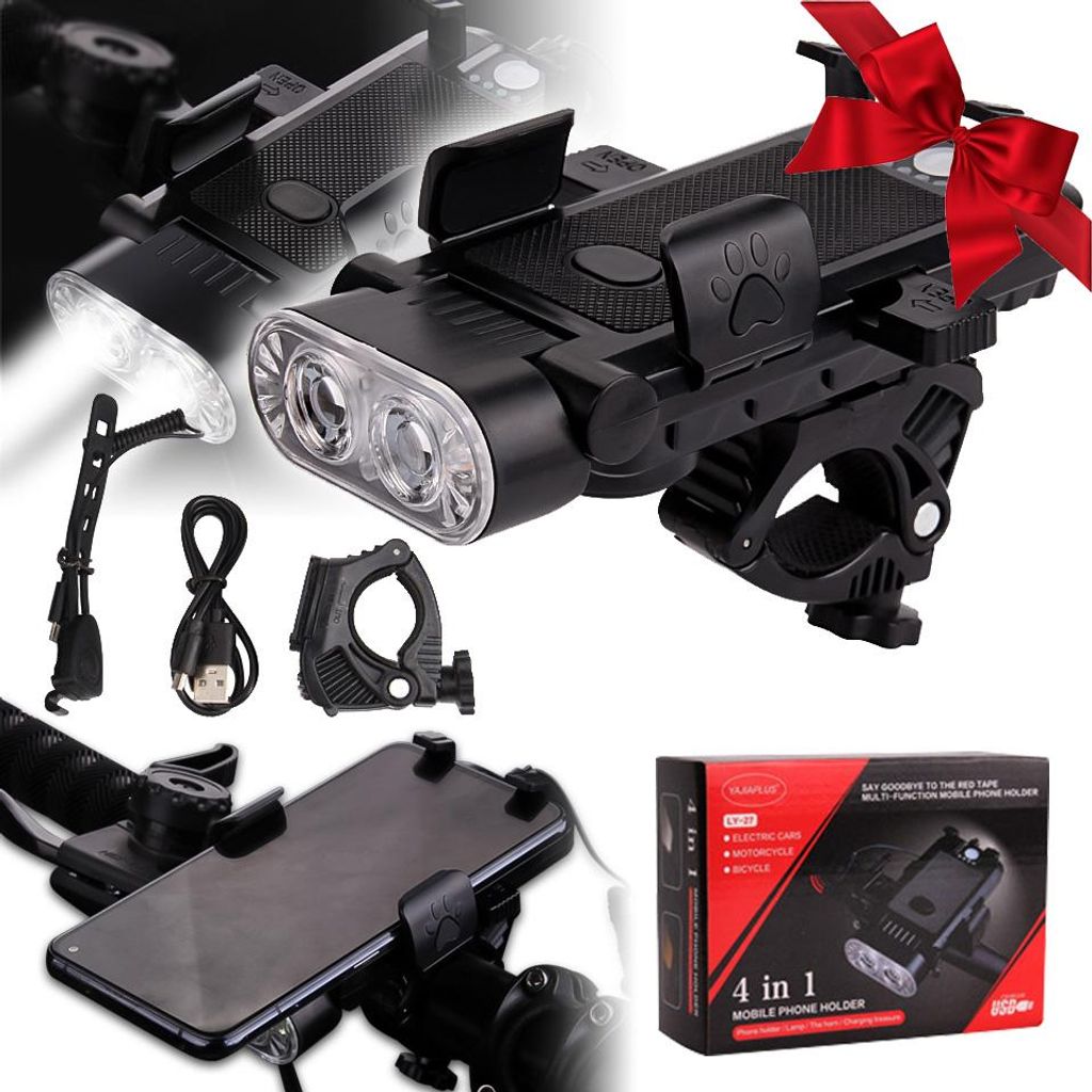 4-in-1-Halterung LED-Lampe Powerbank Fahrradklingel für Telefon Fahrradlenker