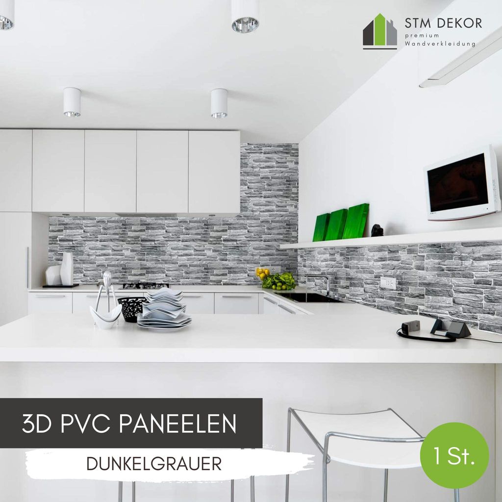 3D-Wandpaneele PVC | Schiefer Optik | Dunkelgrauer Schieferstein - 1 Platte - 0.5 m² | Für Wohnzimmer, Küche & Bad | Einfache DIY-Montage