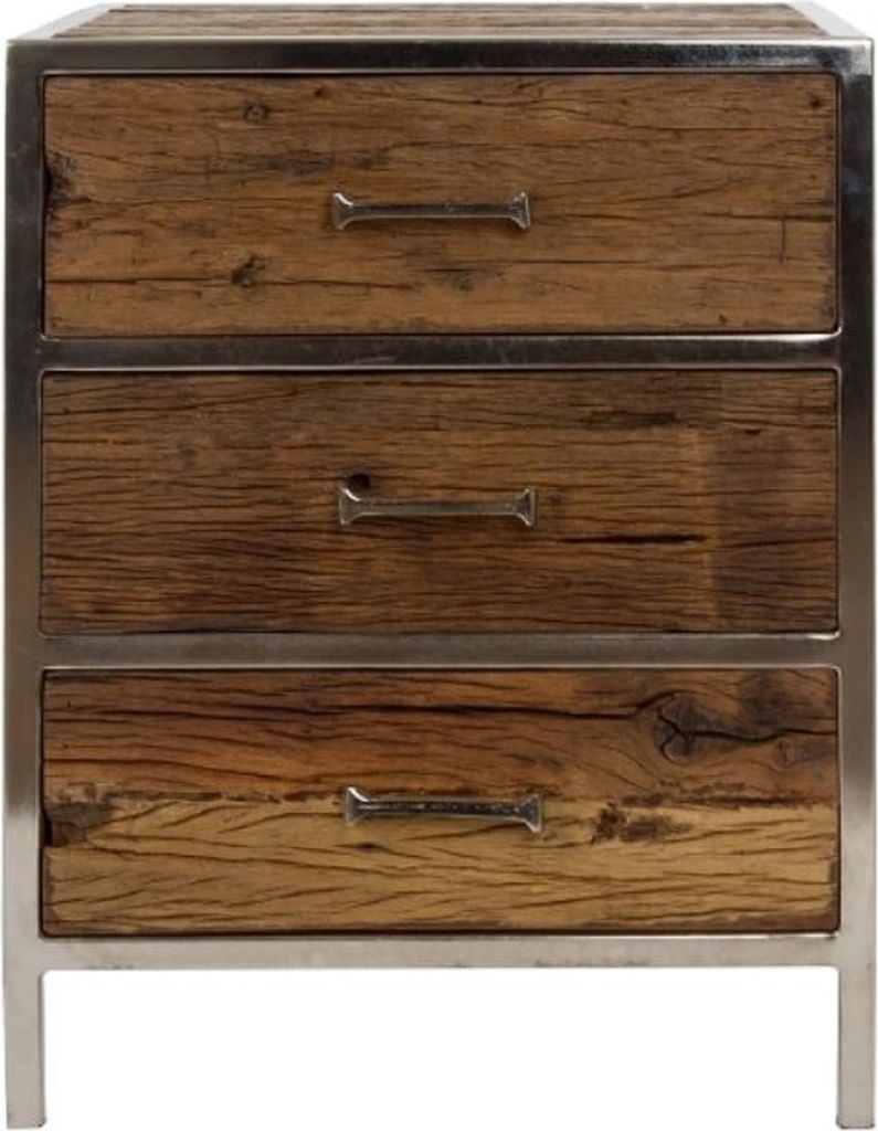 Casa Padrino Nachttisch mit 3 Schubladen Braun / Silber 45 x 40 x H. 60 cm - Schlafzimmermöbel
