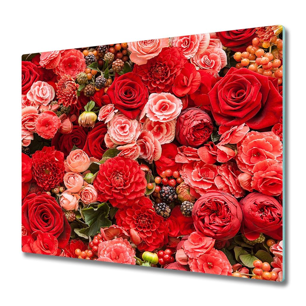 Herdabdeckplatten Ceranfeldabdeckung Spritzschutz Glas 60x52cm Blumen Rose