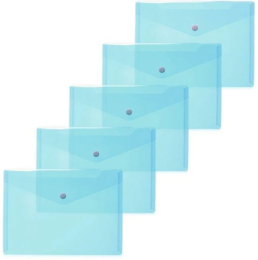 Pochette A5 plastique bleu clair - Fermeture robuste et pack de 5