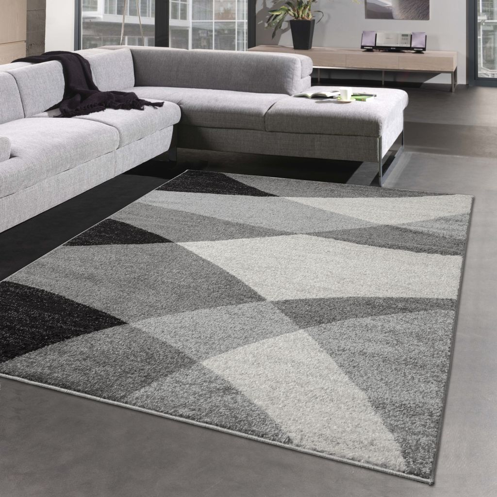 Modern abstrakter Wellen-Karo Designerteppich in creme anthrazit Größe - 160x220 cm