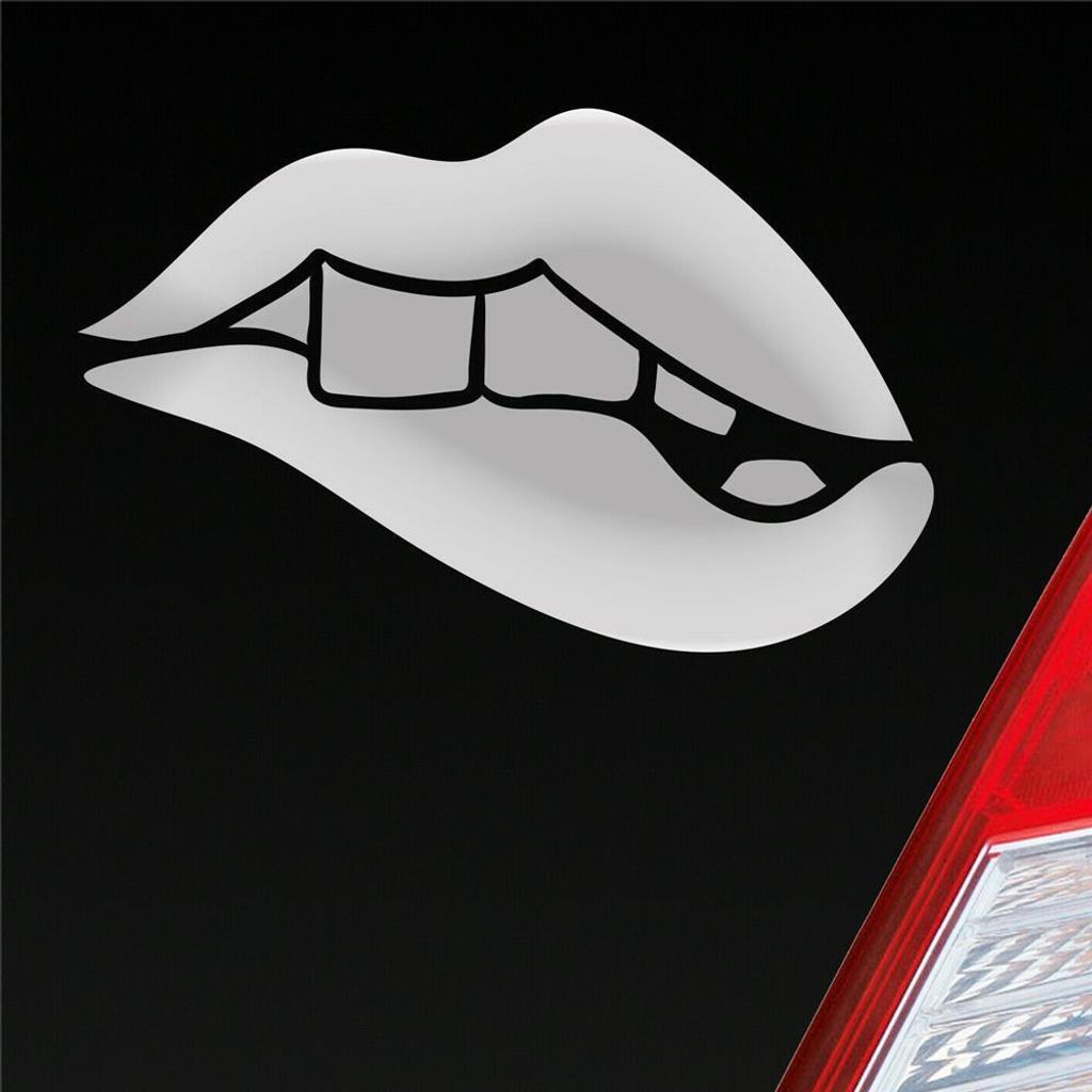 Auto Aufkleber Sexy Lippen Beißen Kussmund Erotisch Devot Shades 15x10 cm Silber Sticker Heckscheibenaufkleber