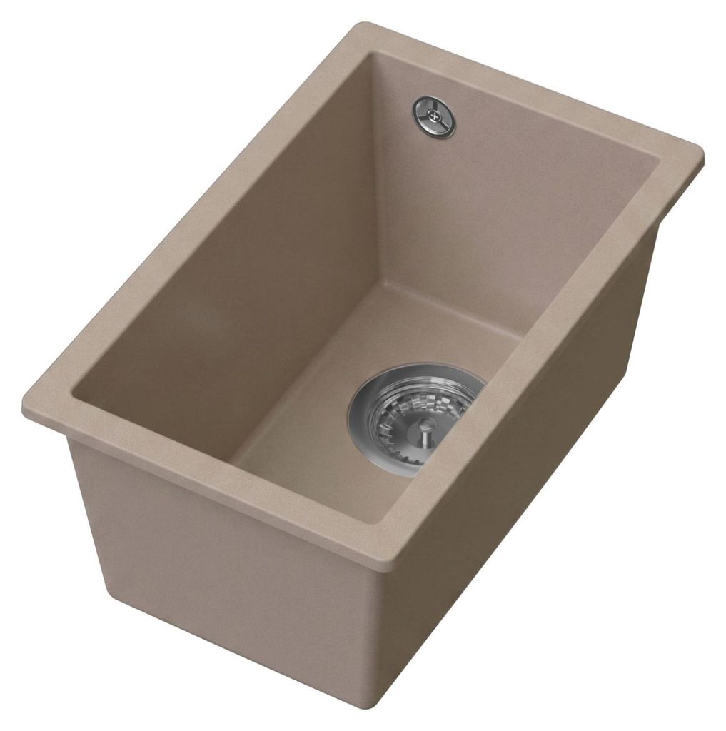 HOMEVELLO Spülbecken VIRELLO Einbecken Granitspüle 28x45x22cm Beige, Hochwertige Küchenspüle mit Manuell Siphon, Überlauf, Pflegeleicht, Kratz...