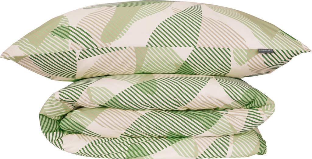 Schiesser Bettwäscheset Lea | 2-teilig | Grafikprint | Renforcé | 100 % Baumwolle | Reißverschluss | 135x200cm + 80x80cm | Grün