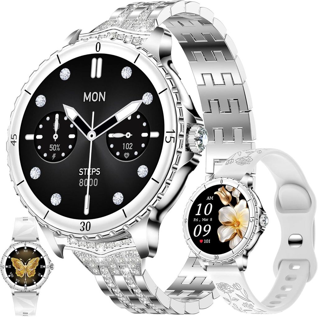 SGDDFIT 1.27 Inch AMOLED Damen Smartwatch mit Telefonfunktion Fitness Uhr 5ATM wasserdicht mit Bluetooth Anrufen 300 mAh Akku und Sporttracking