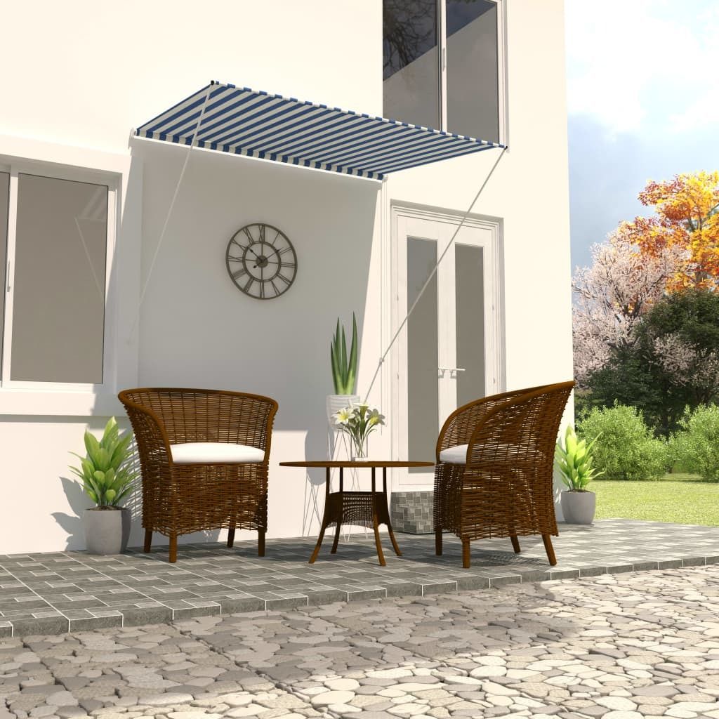 The Living Store Einziehbare Markise 150×150 cm Blau und Weiß