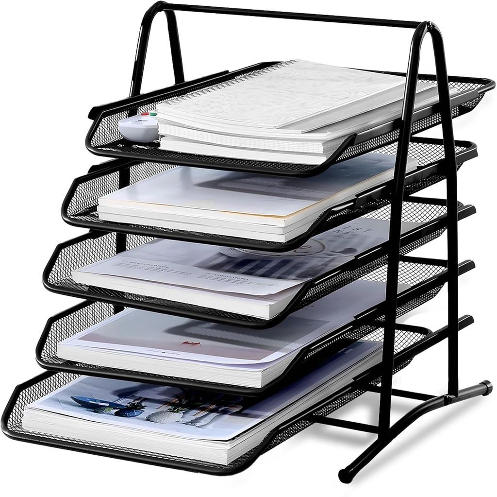 Schreibtisch-Organizer, 5-stufiger Desk-Organizer zum Ordnen von Papierordnern, Akten, Briefen und Dokumenten, Schwarz