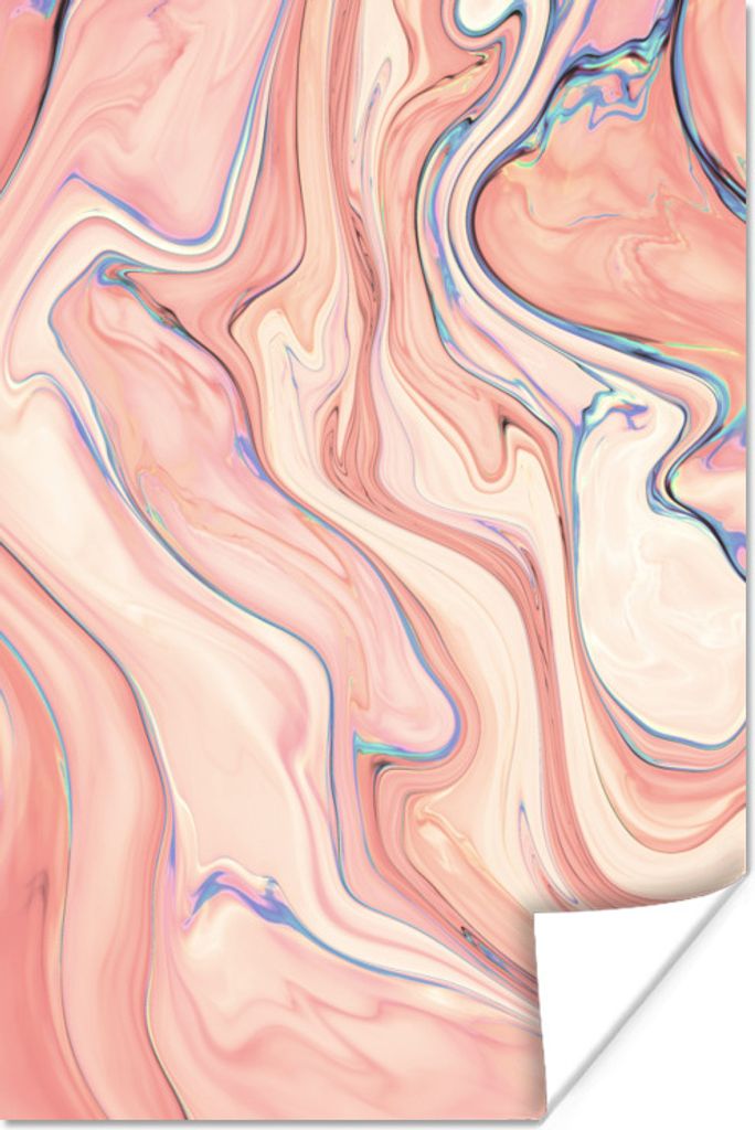 MuchoWow Poster Marmor - Pastell - Rosa - Blau - Marmoroptik - Abstrakt 60x90 cm - Wanddekoration