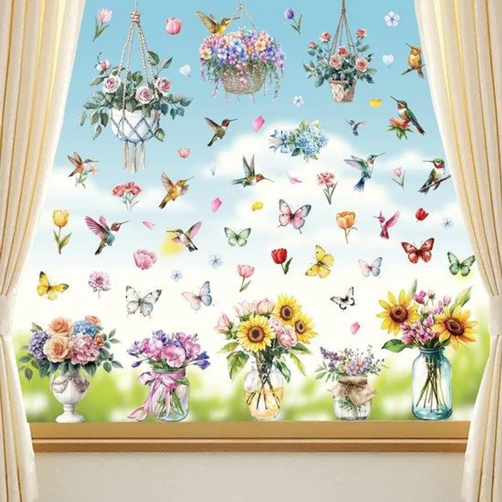 Stickers fleurs anti-traces pour fenêtres : Déco printanière sans colle