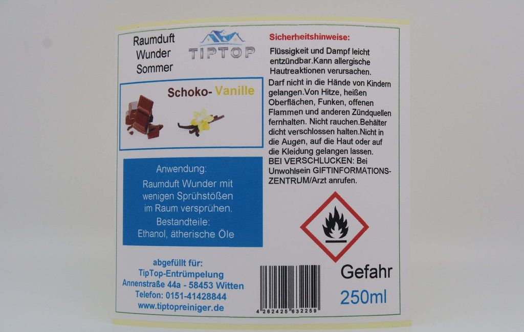 Raumduft-Wunder -250 ml - Sommer - mehrere Duftnoten zur Auswahl – Schoko-Vanille
