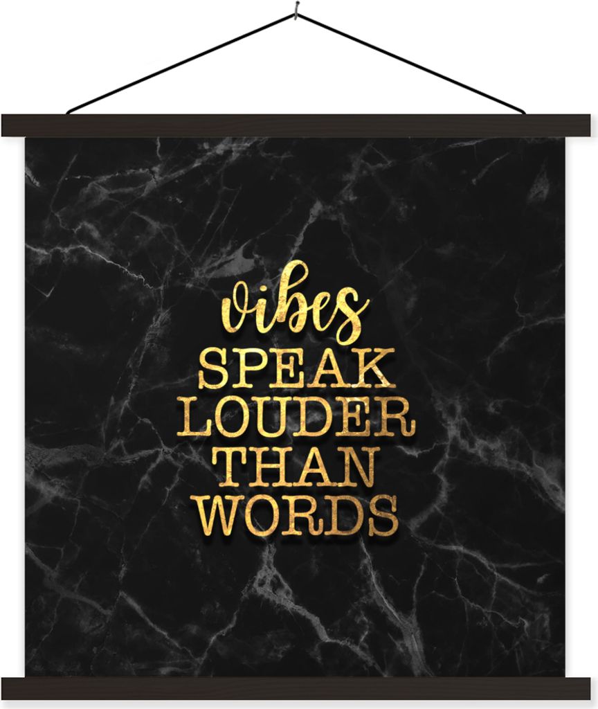 MuchoWow Textilposter Zitat - Sprichwörter - Gold - Marmor 90x90 cm mit schwarzem Rahmen - Magnetisches