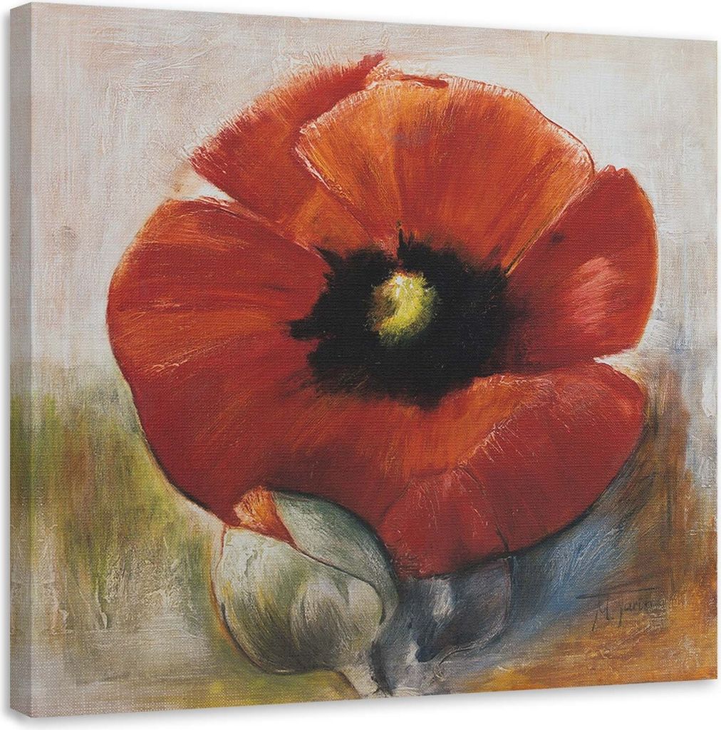 Leinwandbild wie ein handgemalter mohn und eine knospe 40x40 cm Feeby rot wandbild bereit zum aufhängen