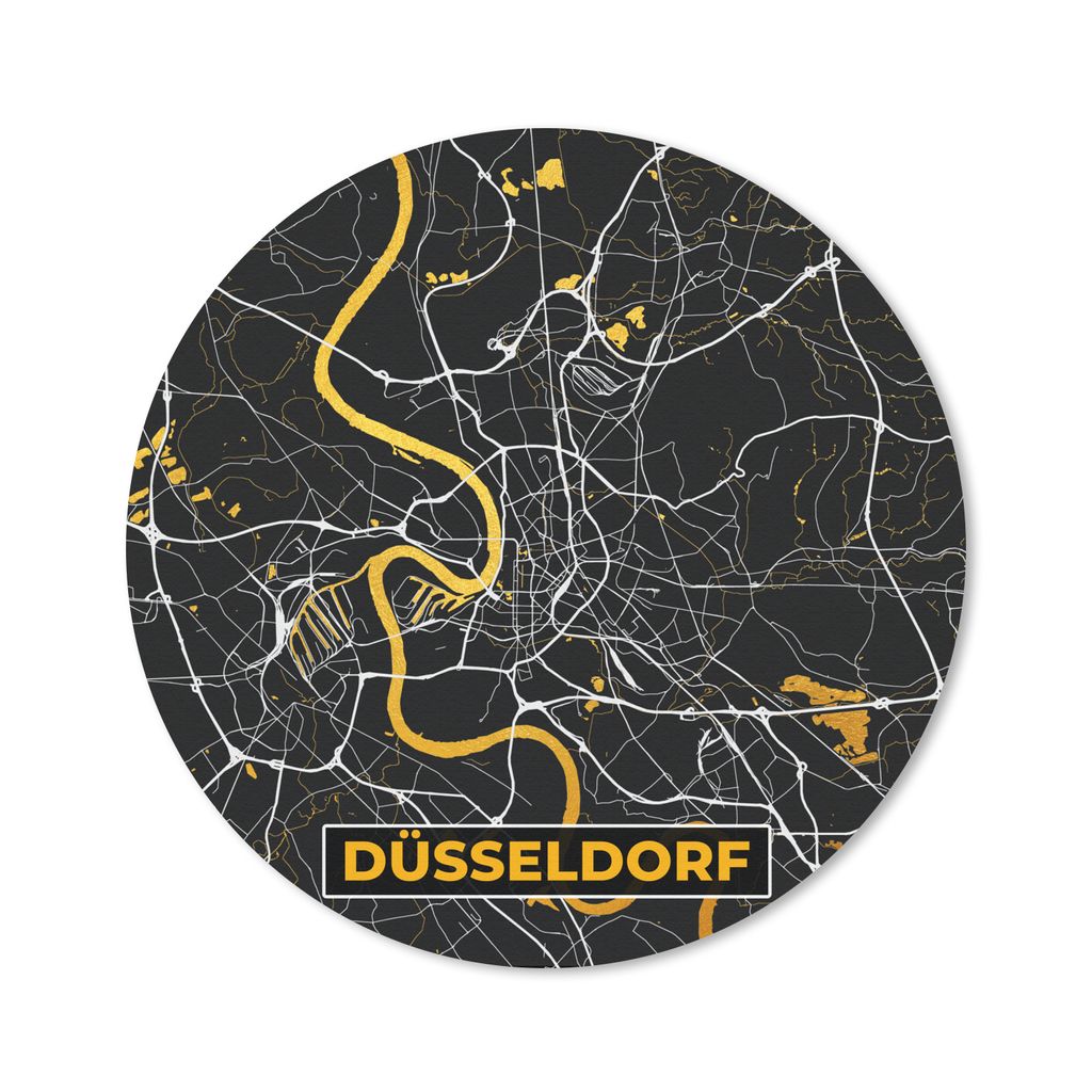 MuchoWow Mauspad Mousepad Düsseldorf - Gold - Stadtplan - Karte - Deutschland 20x20 cm - Mousepads - Maus Mat - Pad - Mausunterlage - Schreibtis...
