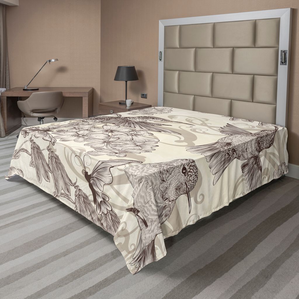 ABAKUHAUS Kolibri Bettlaken, Vögel und Blumen monochrome klassische Design Nostalgie verzieren festlich, weiches bequemes oberes Bettlaken für ei...
