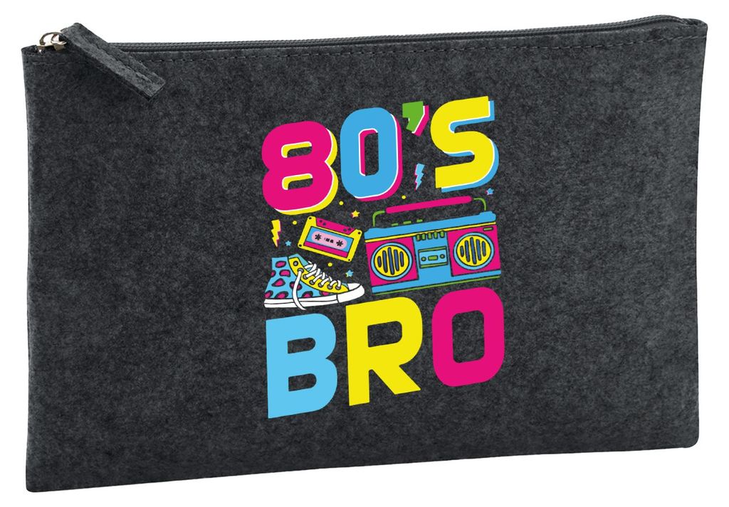Huuraa Kulturbeutel 80's Bro Retro 1 Liter Charcoal Filz Kosmetiktasche Geschenkidee