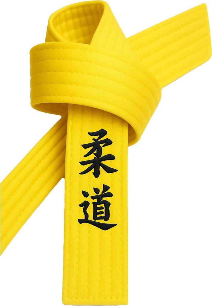 Judogürtel Gelb bestickt - Judo Schriftzeichen japanisch - Gelbgurt mit Kanji Bestickung - 330 cm Länge