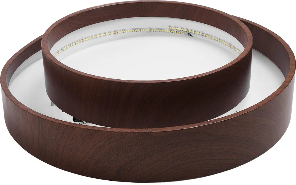 Luminaire Plafonnier Rond Effet Bois de Noyer avec LED 3 Couleurs et Commande