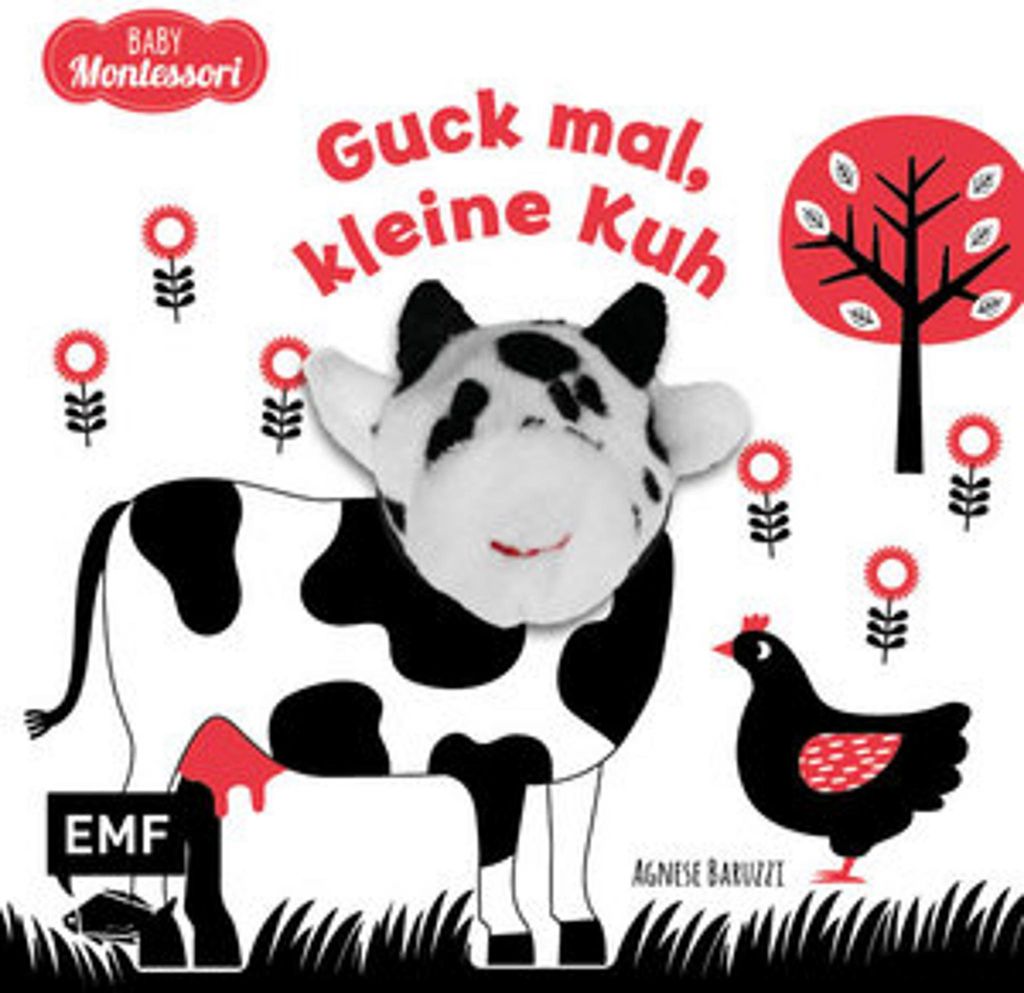 Kontrastbuch für Babys mit Fingerpuppe: Guck mal, kleine Kuh