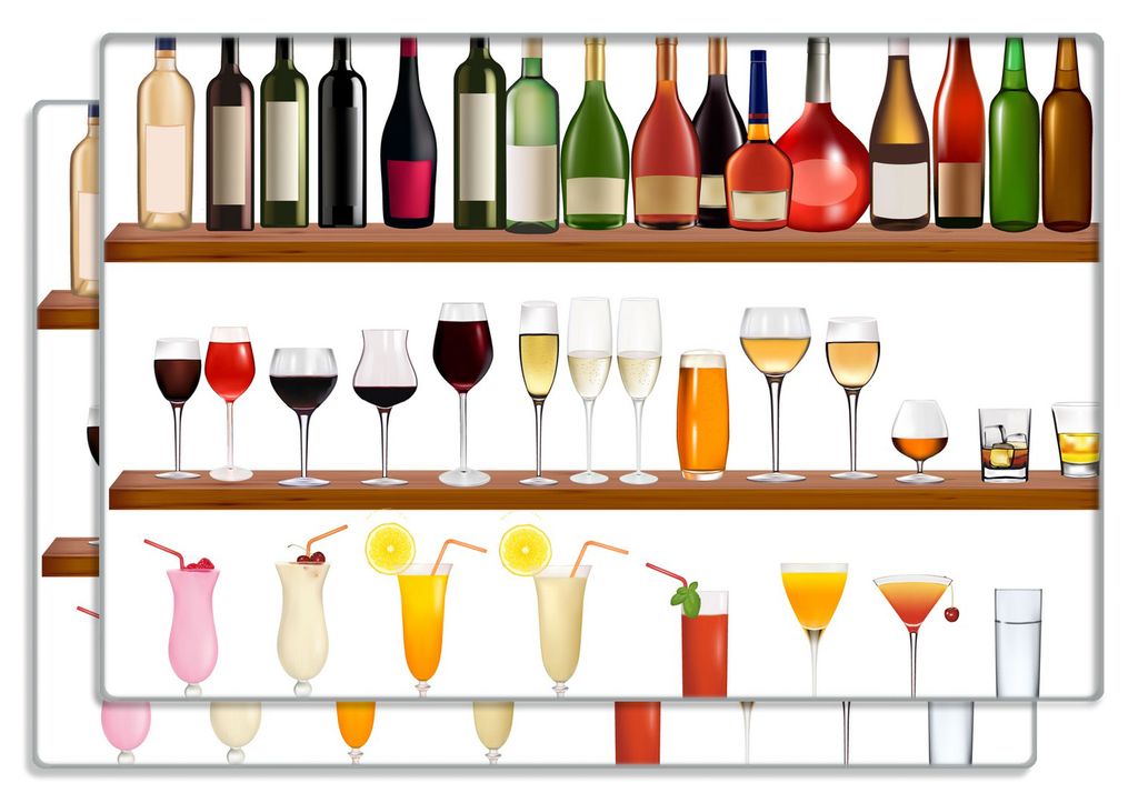 Wallario Frühstücksbrettchen 2er Set aus Glas, je 20 x 30 cm, mit rutschfesten Füßen, Motiv Schnapsregal mit vielen bunten Flaschen