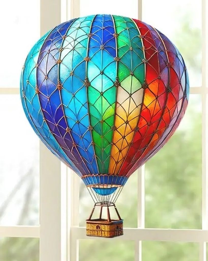 GKA XL Fensterbild Heißluftballon blau 23 cm Sonnenfänger Lichtfänger tolle Lichteffekte Fensteraufkleber selbstklebend ablösbar wiederverwendbar