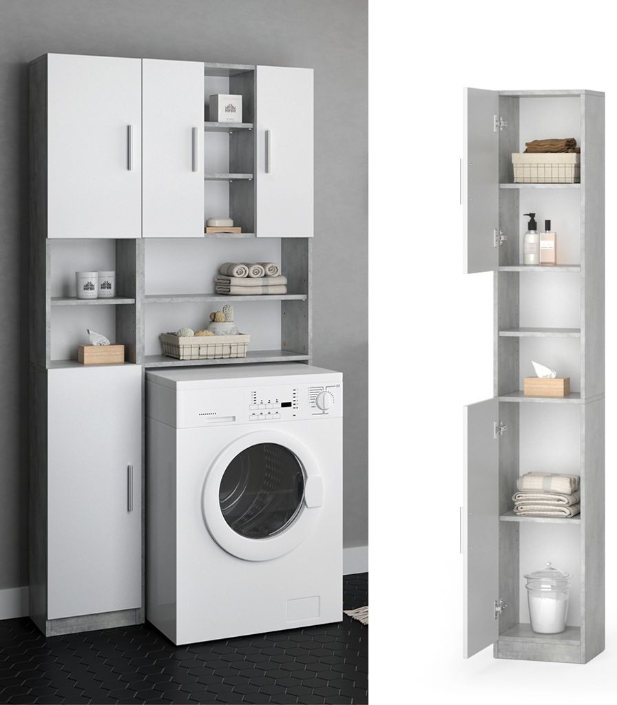 Vicco Badschrank Luis, 32 x 190 cm, Beton/Weiß Produktbild 2