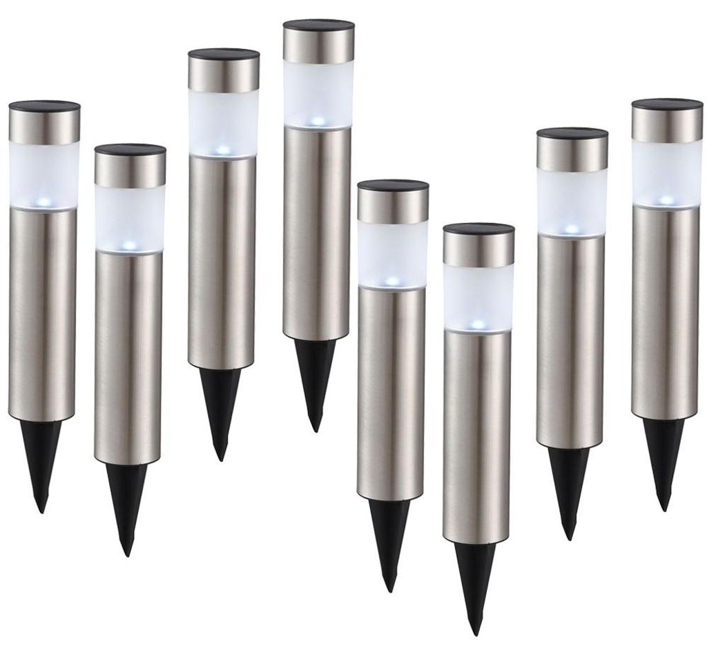 8er Set LED Solarleuchten, Edelstahl, IP44, H 28cm Produktbild 
