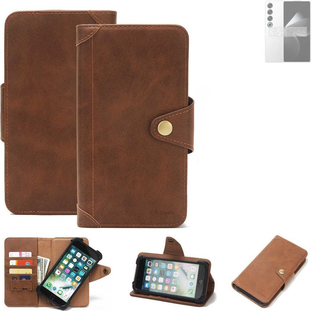 K-S-Trade Handyhülle kompatibel mit Meizu 21 Pro Schutz Hülle Walletcase Bookstyle Tasche Case Handytasche Wallet Flipcase Cover PolyurethanBraun...