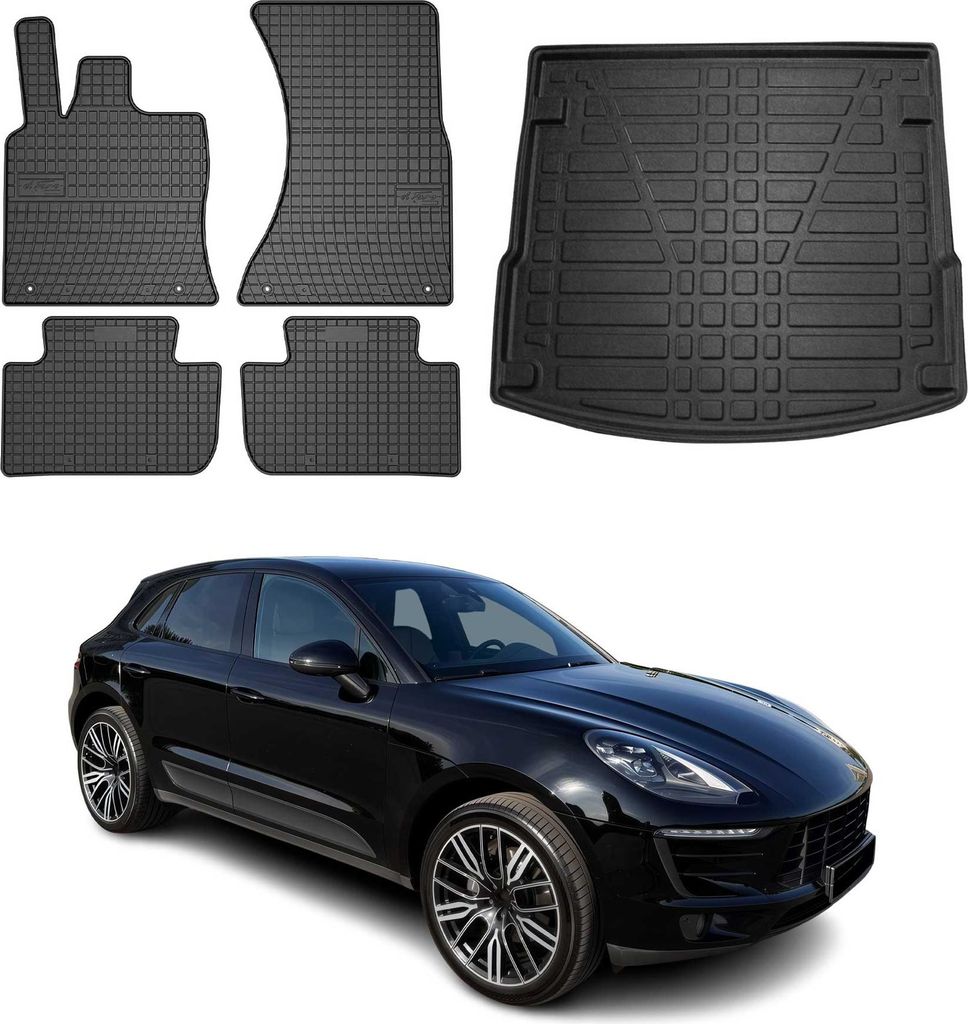 Fußmatten & Kofferraumwanne Set für Porsche Macan 2014-2025 Gummi Schwarz 5x