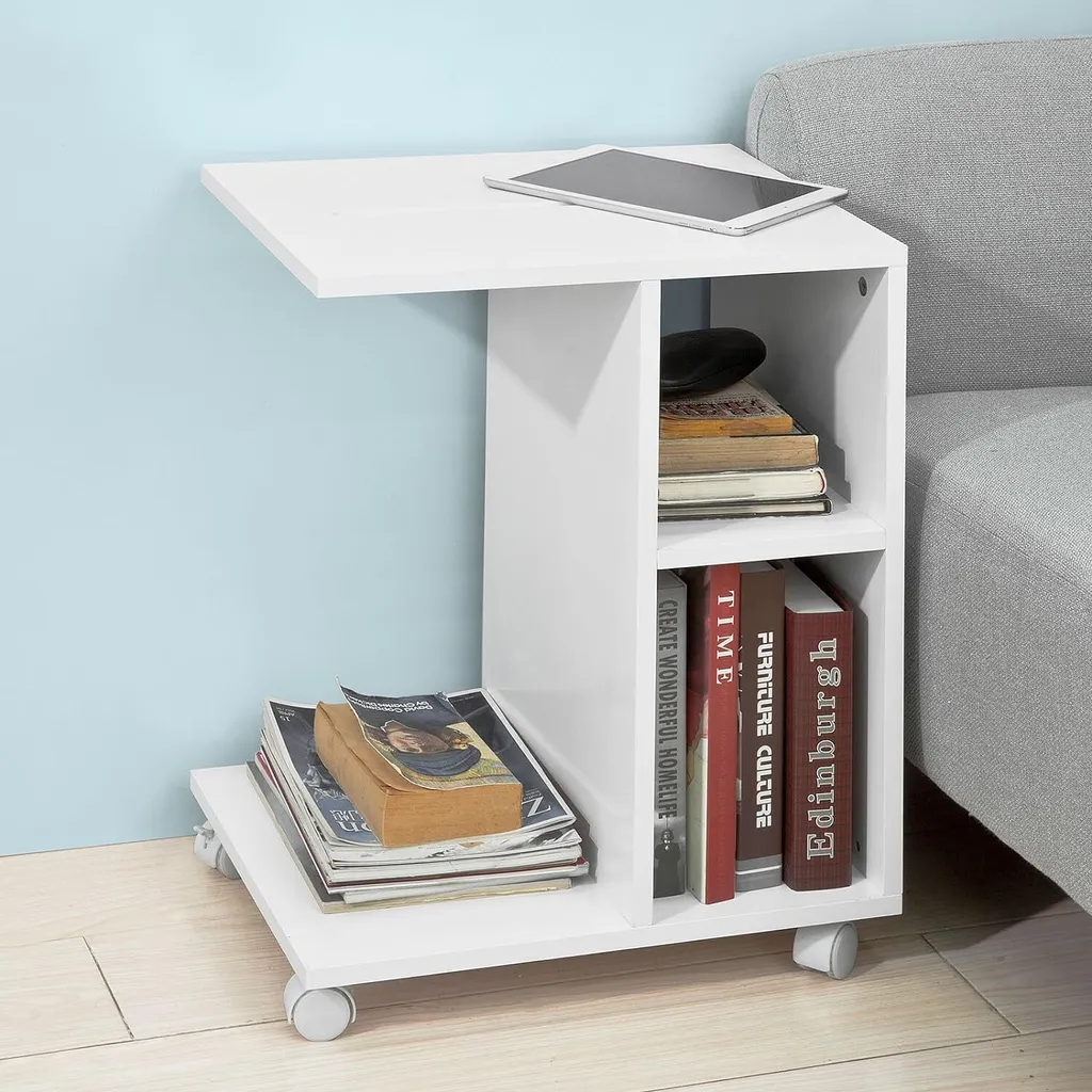 Table basse en C avec support tablette intégré, couleur blanc SoBuy - 8