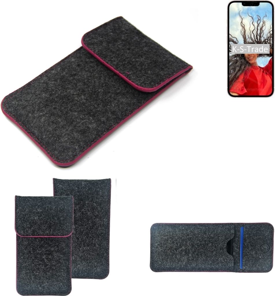K-S-Trade Handy Schutz Hülle kompatibel mit Apple iPhone 13 Schutzhülle Handyhülle Filztasche Pouch Tasche Case Sleeve Filzhülle dunkelgrau rosa
