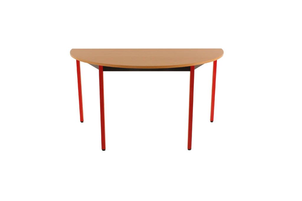 SODEMATUB Mehrzwecktisch buche, rot halbrund, Vierkantrohr rot, 140,0 x 70,0 x 74,0 cm