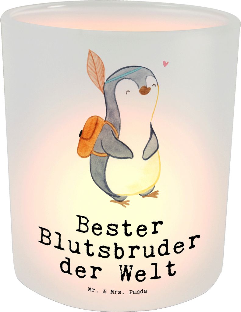 Mr. & Mrs. Panda glas kerzenhalter Pinguin Bester Blutsbruder der Welt - Transparent - Geschenk, Brother, Geschenkidee, Familie, Kleinigkeit, Windl...