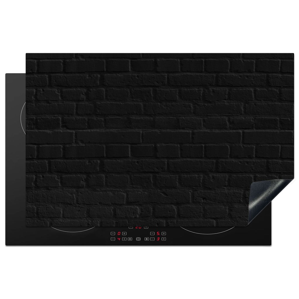 KitchenYeah Herdabdeckplatte Ziegel - Schwarz - Steinoptik , 81x52cm, Küche Deko, Glaskeramikkochfeld Herdabdeckung, Abdeckplatte fùr Kochfeld